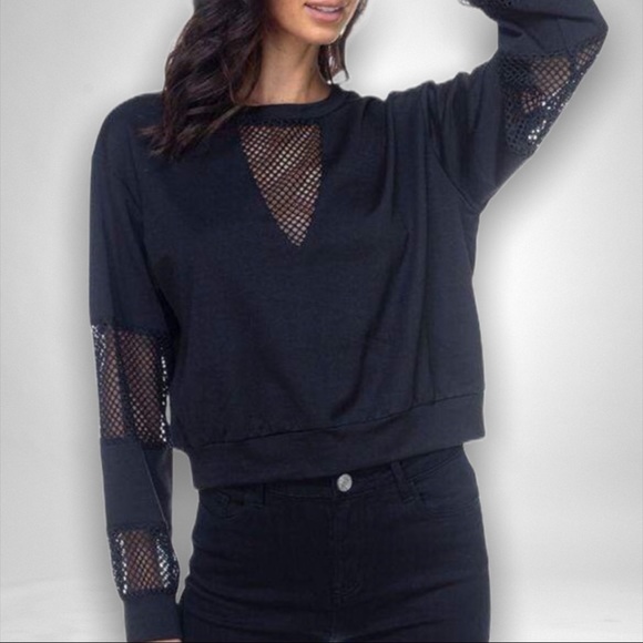 Mesh Athleisure Long Sleeve Tee Sweatshirt - Picture 4 of 6